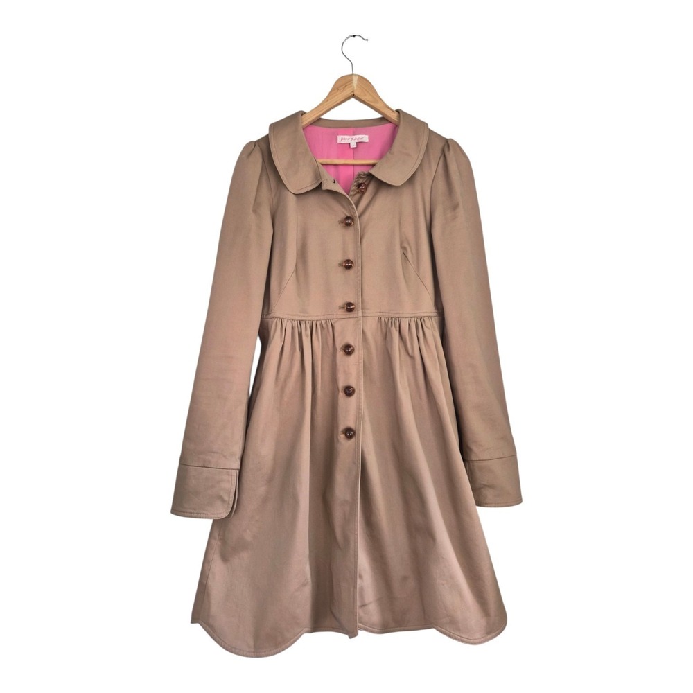 Vintage Betsey Johnson Coat Dress Size 8 Brown Pink Puff Sleeve Babydoll USA
